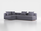 Ecksofa Sereno mit Schlaffunktion inkl. 4 Kissen (70x55 cm), Bodennah, B 300 x T180 cm, Eckteil links, mit Bezug Wollstoff Elverum Torfblau (82), Buche