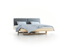 Bett Almara, 200 x 200 cm, mit Überzug Wollstoff Kaland Kiesel (68), Esche