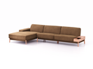 Lounge-Sofa Alani Liegeteil inkl. fixer Armlehne links, 179x340x82 cm, Sitzhöhe 44 cm, Buche, mit Bezug Wollstoff Stavang Haselnuss