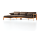 Loungesofa Linera, breit mit Liegeteil links, Wollstoff Kaland Torf (70), Buche