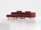 Lounge-Sofa Sereno inkl. 2 Kissen (70x55 cm), B 267 x T 180 cm, Liegeteil links, Kufenfuß, mit Bezug Wollstoff Elverum Ozean (75), Eiche