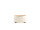 Sofatisch/Hocker Tambor mit Stauraum u. Holzdeckel, H 34,3 cm, Ø 64 cm, Bezug Wollstoff Tano Natur Hell (80), Eiche