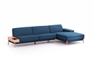 Lounge-Sofa Alani Liegeteil inkl. fixer Armlehne rechts, 340x179x82 cm, Sitzhöhe 44 cm, Buche, mit Bezug Wollstoff Elverum Ozean