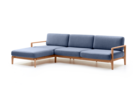 Loungesofa Linera, breit mit Liegeteil links, Wollstoff Elverum Ozean, Eiche