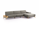 Lounge-Sofa Alani Liegeteil inkl. fixer Armlehne rechts, 340x179x82 cm, Sitzhöhe 44 cm, Eiche, mit Bezug Wollstoff Elverum Mocca