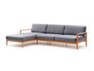 Loungesofa Linera, breit mit Liegeteil links, Wollstoff Elverum Mocca, Buche