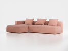 Lounge-Sofa Sereno mit Schlaffunktion inkl. 3 Kissen (70x55 cm), B 320,5 x T 180 cm, Bodennah, Liegeteil links, mit Bezug Wollstoff Elverum Ziegel (85), Buche