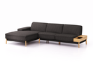 Lounge-Sofa Alani Liegeteil inkl. fixer Armlehne links, 179x300x82 cm, Sitzhöhe 44 cm, Eiche, mit Bezug Wollstoff Stavang Schiefer