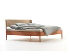 Bett Alwy mit Polsterbetthaupt, Wollstoff Elverum Haselnuss, Buche