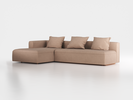 Lounge-Sofa Sereno mit Schlaffunktion inkl. 3 Kissen (70x55 cm), B 320,5 x T 180 cm, Bodennah, Liegeteil links, mit Bezug Wollstoff Stavang Sand (66), Buche