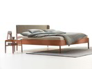 Bett Alwy mit Polsterbetthaupt, Wollstoff Tano Natur, Buche