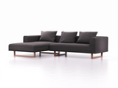 Lounge-Sofa Sereno, B297xT180xH71 cm, Sitzhöhe 43 cm, mit Liegeteil links inkl. 3 Kissen (70x55 cm), Kufenfuß Buche, Wollstoff Stavang Stein
