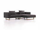 Lounge-Sofa Sereno, B267xT180xH71 cm, Sitzhöhe 43 cm, mit Liegeteil rechts inkl. 2 Kissen (70x55 cm), Kufenfuß Eiche, Wollstoff Stavang Stein
