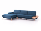 Lounge-Sofa Alani Liegeteil inkl. fixer Armlehne links, 179x300x82 cm, Sitzhöhe 44 cm, Buche, mit Bezug Wollstoff Elverum Ozean