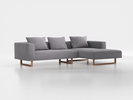 Lounge-Sofa Sereno inkl. 3 Kissen (70x55 cm), B 297 x T 180 cm, Liegeteil rechts, Kufenfuß, mit Bezug Wollstoff Kaland Kiesel (68), Eiche
