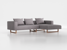 Lounge-Sofa Sereno inkl. 3 Kissen (70x55 cm), B 297 x T 180 cm, Liegeteil rechts, Kufenfuß, mit Bezug Wollstoff Stavang Kiesel (62), Eiche