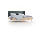 Bett Tonda mit Polsterbetthaupt, 200 x 210 cm, Wollstoff Elverum Grüngrau (84), Zirbe