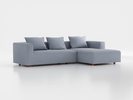 Lounge-Sofa  Sereno inkl. 3 Kissen (70x55 cm), B 297 x T 180 cm, Liegeteil rechts, Bodennah, mit Bezug Wollstoff Elverum Blaugrau (83), Buche
