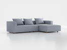Lounge-Sofa  Sereno inkl. 3 Kissen (70x55 cm), B 297 x T 180 cm, Liegeteil rechts, Bodennah, mit Bezug Wollstoff Elverum Blaugrau (83), Buche
