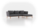 Lounge-Sofa Lorea Breite 265 cm, Liegeteil rechts, mit Bezug Wollstoff Kaland Kiesel (68), Buche