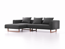 Lounge-Sofa Sereno, B297xT180xH71 cm, Sitzhöhe 43 cm, mit Liegeteil links inkl. 3 Kissen (70x55 cm), Kufenfuß Buche, Wollstoff Kaland Schiefer