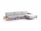 Lounge-Sofa Alani Liegeteil inkl. fixer Armlehne rechts, 340x179x82 cm, Sitzhöhe 44 cm, Buche, mit Bezug Wollstoff Stavang Kiesel