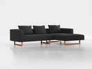Lounge-Sofa Sereno inkl. 3 Kissen (70x55 cm), B 297 x T 180 cm, Liegeteil rechts, Kufenfuß, mit Bezug Wollstoff Kaland Schiefer (67), Buche