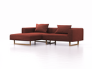 Lounge-Sofa Sereno, B267xT180xH71 cm, Sitzhöhe 43 cm, mit Liegeteil links inkl. 2 Kissen (70x55 cm), Kufenfuß Eiche, Wollstoff Kaland Ziegel
