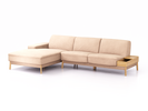 Lounge-Sofa Alani Liegeteil inkl. fixer Armlehne links, 179x300x82 cm, Sitzhöhe 44 cm, Eiche, mit Bezug Wollstoff Kaland Haselnuss