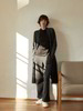 Strickmantel-Doubleface, anthrazit melange & Shirt Stehkragen, schwarz & Hose-Strick, anthrazit melange