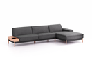 Lounge-Sofa Alani Liegeteil inkl. fixer Armlehne rechts, 340x179x82 cm, Sitzhöhe 44 cm, Buche, mit Bezug Wollstoff Kaland Schiefer