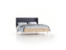 Bett Tonda mit Polsterbetthaupt, 160 x 200 cm, Wollstoff Elverum Torfblau (82), Zirbe