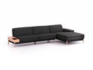 Lounge-Sofa Alani Liegeteil inkl. fixer Armlehne rechts, 340x179x82 cm, Sitzhöhe 44 cm, Buche, mit Bezug Wollstoff Stavang Mocca