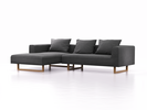 Lounge-Sofa Sereno, B297xT180xH71 cm, Sitzhöhe 43 cm, mit Liegeteil links inkl. 3 Kissen (70x55 cm), Kufenfuß Eiche, Wollstoff Kaland Schiefer