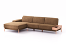 Lounge-Sofa Alani Liegeteil inkl. fixer Armlehne links, 179x300x82 cm, Sitzhöhe 44 cm, Buche, mit Bezug Wollstoff Stavang Haselnuss