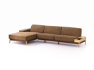 Lounge-Sofa Alani Liegeteil inkl. fixer Armlehne links, 179x340x82 cm, Sitzhöhe 44 cm, Eiche, mit Bezug Wollstoff Stavang Haselnuss