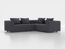 Ecksofa Sereno inkl. 4 Kissen (70x55 cm), Eckteil rechts, B 276 x T 235 cm, Bodennah, mit Bezug Wollstoff Elverum Torfblau (82), Eiche