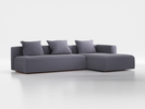 Lounge-Sofa Sereno mit Schlaffunktion inkl. 3 Kissen (70x55 cm), B 320,5 x T 180 cm, Bodennah, Liegeteil rechts, mit Bezug Wollstoff Elverum Torfblau (82), Buche