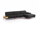 Lounge-Sofa Alani Liegeteil inkl. fixer Armlehne rechts, 340x179x82 cm, Sitzhöhe 44 cm, Eiche, mit Bezug Wollstoff Stavang Mocca