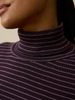 Rollkragenshirt aus Bio Baumwolle, ringel aubergine