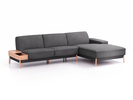 Lounge-Sofa Alani Liegeteil inkl. fixer Armlehne rechts, 300x179x82 cm, Sitzhöhe 44 cm, Buche, mit Bezug Wollstoff Kaland Schiefer