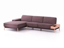 Lounge-Sofa Alani Liegeteil inkl. fixer Armlehne links, 179x300x82 cm, Sitzhöhe 44 cm, Buche, mit Bezug Wollstoff Elverum Pflaume