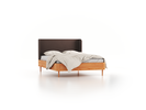 Bett Tonda mit Polsterbetthaupt, 140 x 200 cm, Wollstoff Tano Natur Dunkel (81), Buche