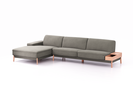 Lounge-Sofa Alani Liegeteil inkl. fixer Armlehne links, 179x340x82 cm, Sitzhöhe 44 cm, Buche, mit Bezug Wollstoff Elverum Mocca