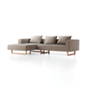 Lounge-Sofa Sereno inkl. 3 Kissen (70x55 cm), B 297 x T 180 cm, Liegeteil links, Kufenfuß, mit Bezug Wollstoff Tano Natur (79), Buche