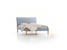 Bett Lorea mit Polsterbetthaupt, 140 x 200 cm, Wollstoff Elverum Blaugrau (83), Eiche
