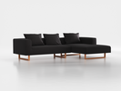 Lounge-Sofa Sereno inkl. 3 Kissen (70x55 cm), B 297 x T 180 cm, Liegeteil rechts, Kufenfuß, mit Bezug Wollstoff Stavang Schiefer (60), Buche