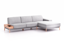 Lounge-Sofa Alani Liegeteil inkl. fixer Armlehne rechts, 300x179x82 cm, Sitzhöhe 44 cm, Buche, mit Bezug Wollstoff Stavang Kiesel