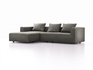 Lounge-Sofa Sereno, bodennah, B297xT180xH71 cm, Sitzhöhe 43 cm, mit Liegeteil links inkl. 3 Kissen (70x55 cm), Buche, Wollstoff Elverum Mocca