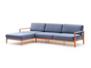 Loungesofa Linera, breit mit Liegeteil links, Wollstoff Elverum Ozean, Buche